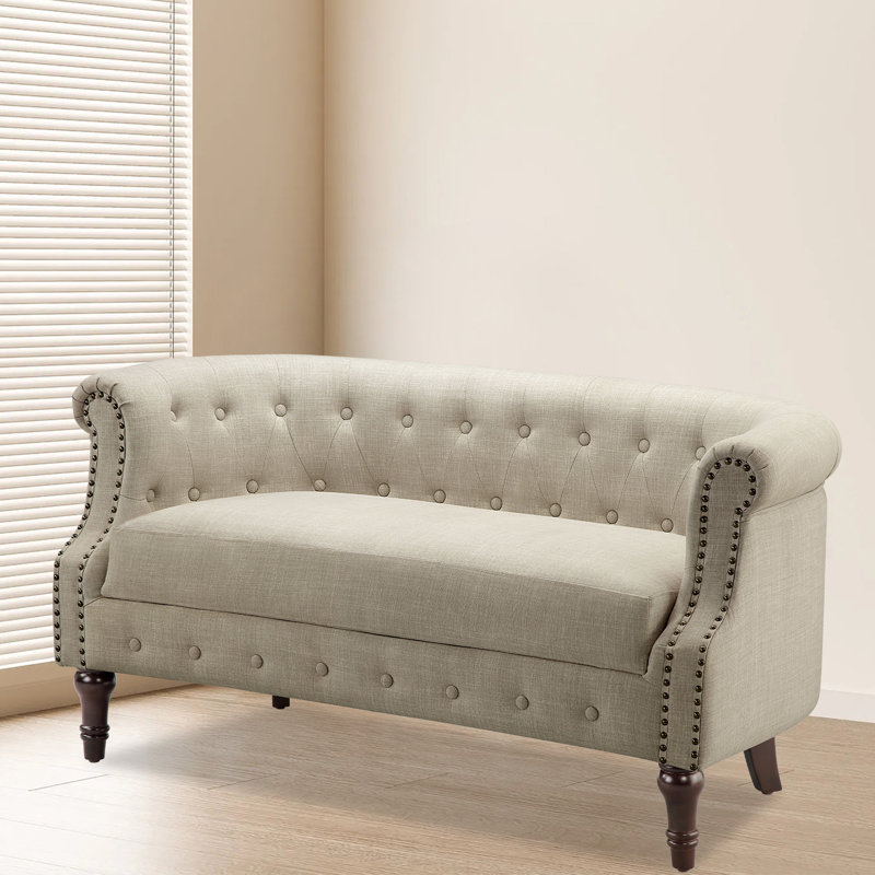 Charlton Home® 55" Livingroom Linen Loveseat., Beige