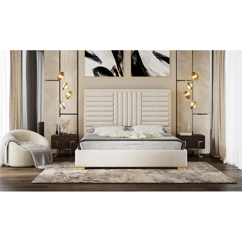 Sunne Full Upholstered Bed, Beige Velvet, California King
