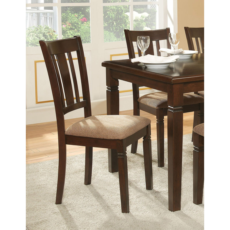 5Pc Transitional Style Dining Furniture Set Table And 4X Side Chairs Fabric Upholstered Seat Espresso Finish Wood