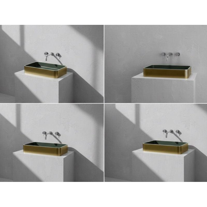 Vast Studio Rectangular Countertop Bathroom Sink, Brass/Green