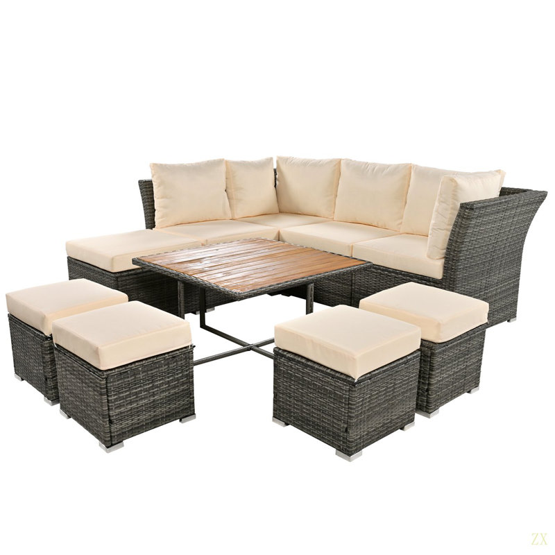 Ensemble de mobilier de patio, ensemble de conversation pour l'extérieur, table basse avec repose-pieds, table basse en bois massif