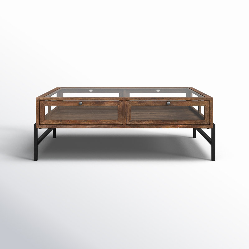 Warner Coffee Table with Storage, 15" x 43.5" x 42", Medium Brown, Black