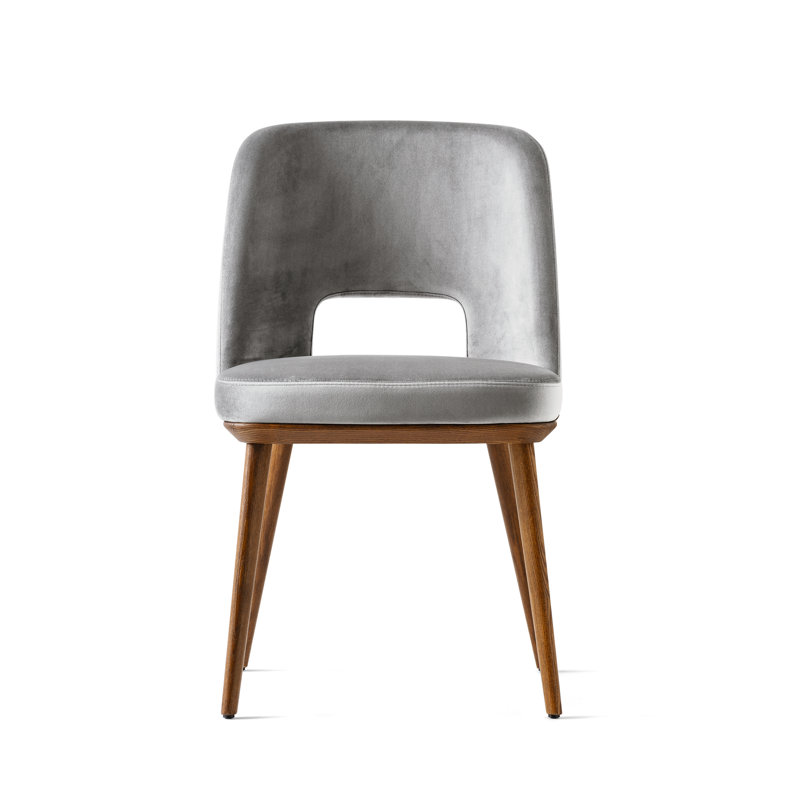 Foyer Upholstered Open-Back Chair with Wooden Base, Walnut, Ash Gray