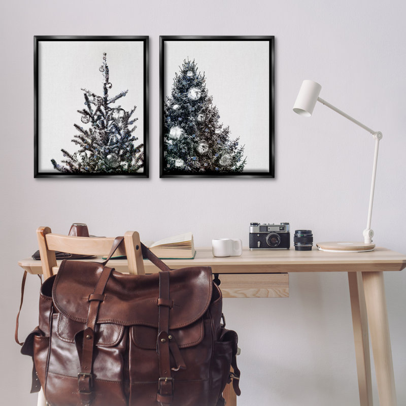 Ensemble de 2 toiles flottantes avec arbre disco, arbre de Noël encadré par Victoria Barnes, H 31 po x l 25 po