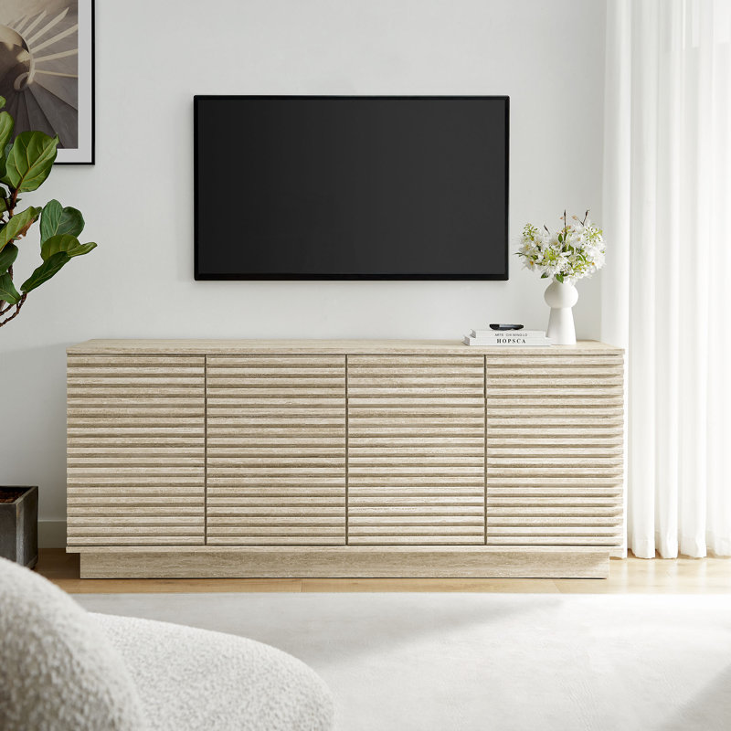 Render 70" Faux Travertine Sideboard Cabinet TV Stand In Travertine
