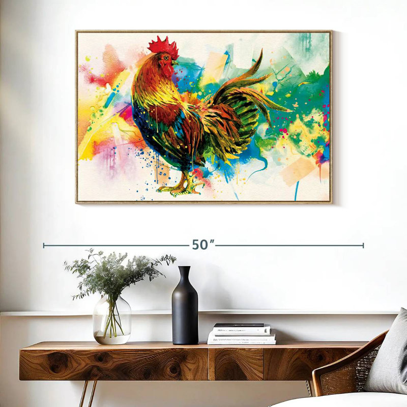 Éclaboussure de peinture de coq, Cadre flottant en bois naturel, 40 po x 27 po