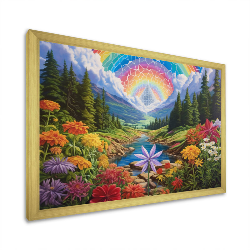Sacred Rainbow Awakening In The Mountains, impression sur toile, H 24 po x l 32 po x P 1 po, Encadrement doré