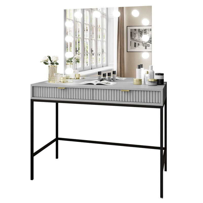 Masiel Dressing Table with Mirror, Gray Matt/Black