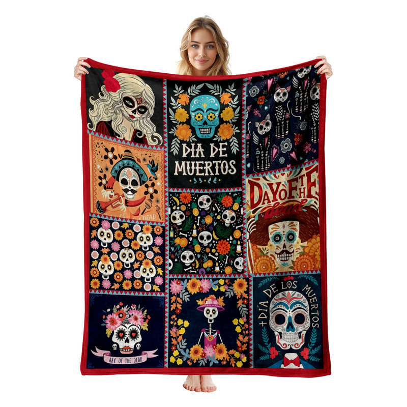 Couverture simple en flanelle JYK Halloween, Day Dead Patchwork