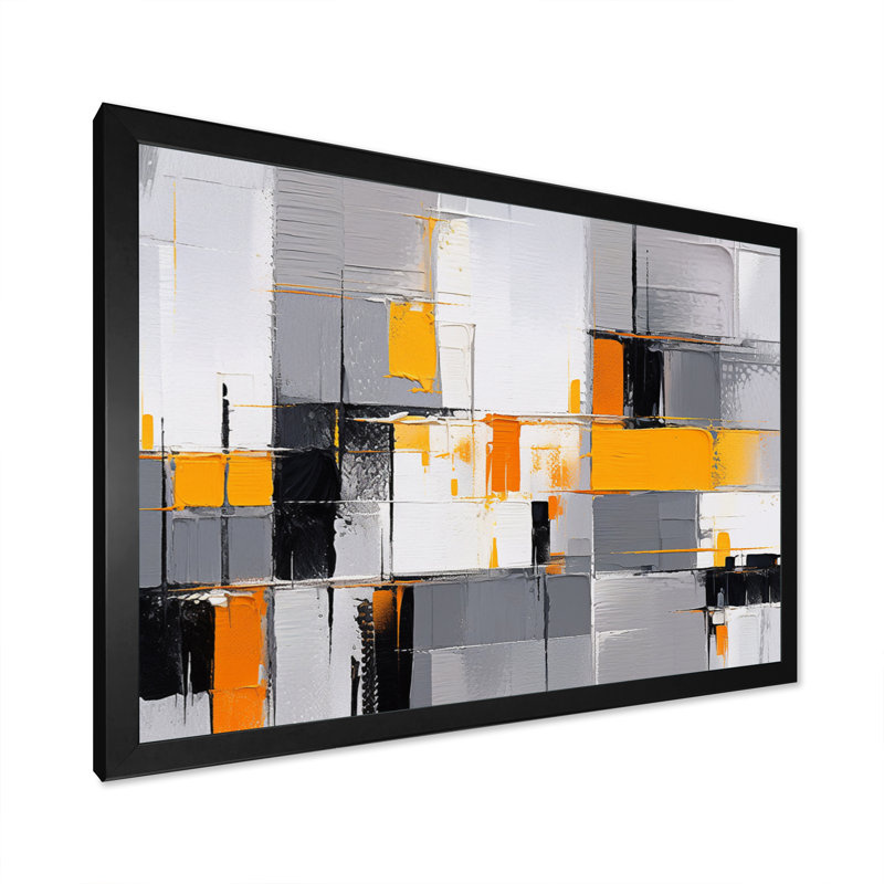 Rayures jaunes et grises sur toile, H 24 po x l 32 po x P 1 po, Cadre simple noir