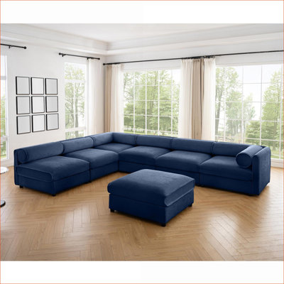 Canapés modulaires | Modulaire moderne de 6 pièces avec rangement pour le salon | bleu ciel | Chenille