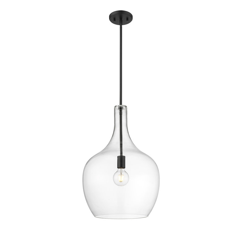 Wrought Studio Maleik 1 Light Pendant Light in Matte Black with Clear Glass Shade, Matte Black, 22.00" H x 15.00" W