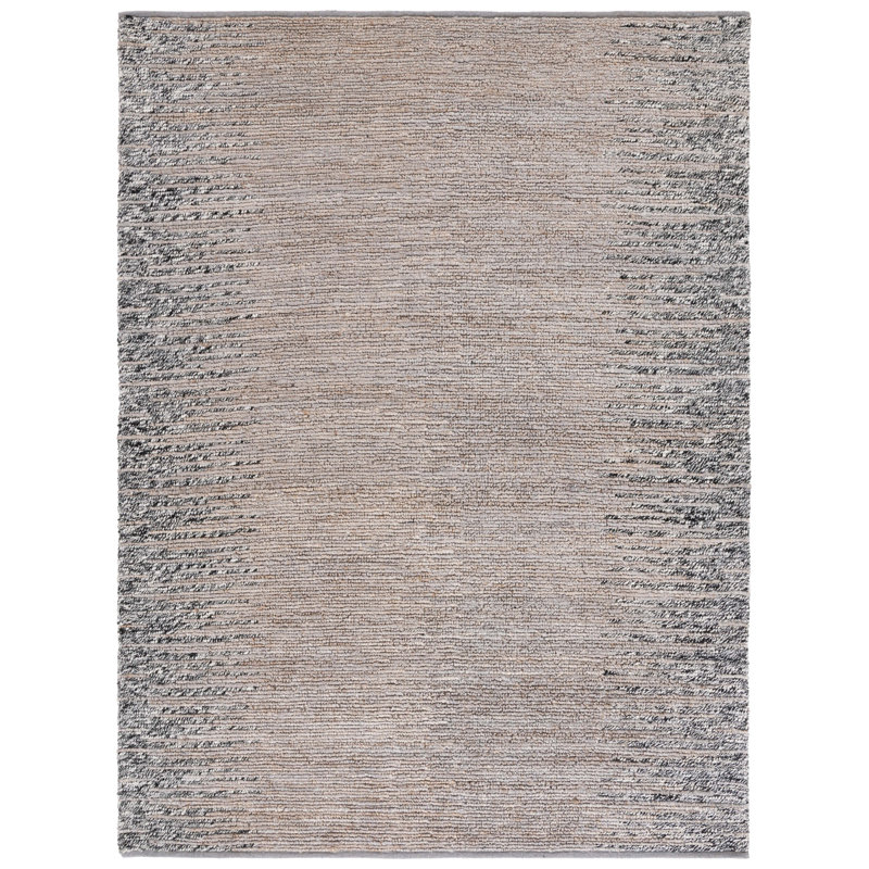 Servan Natural Fiber Hand Woven Jute/Wool Abstract Rug in Gray/Black, Rectangle 8' x 10'