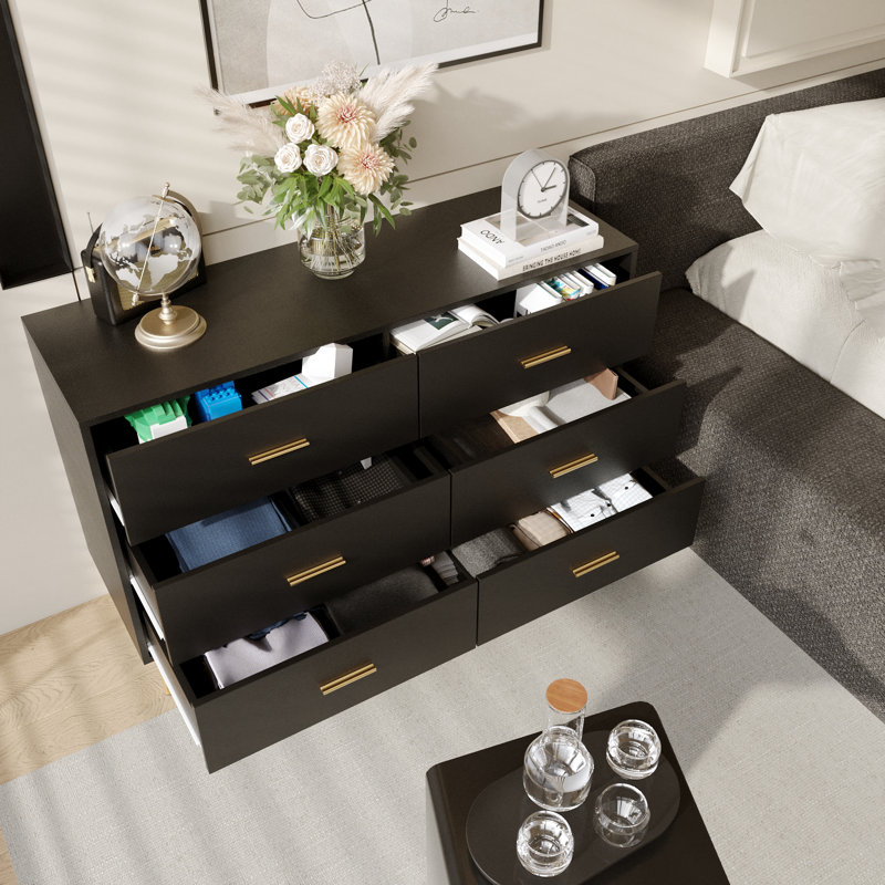Commode 6 tiroirs Nalene, Noir