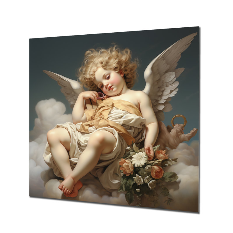 «Cherub Angel Dreaming - Wings Angel», art mural, Métal métal, H 30 po x l 30 po x P 1 po