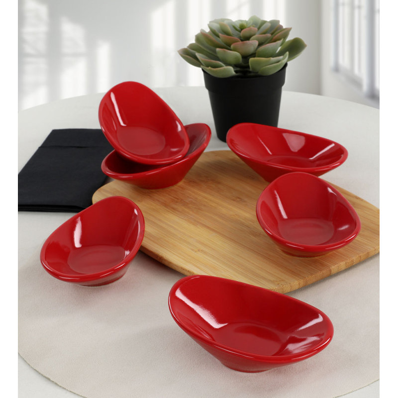 Ensemble de bols à sauce en céramique 6 pièces, rouge | 100% céramique, 4,7 x 3,1 x 1,2 pouces chacune | Antibactérien, résistant aux chocs thermiques, facile à nettoyer, va au lave-vaisselle et au micro-ondes | Idéal pour tremper les sauces et les condiments