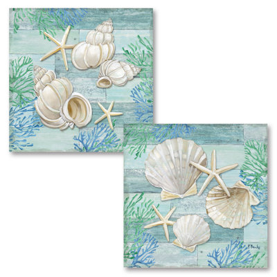 «Watercolor Beach Décor Shell & Starfish» par Paul Brent - ensemble de 2 impressions d'art graphique