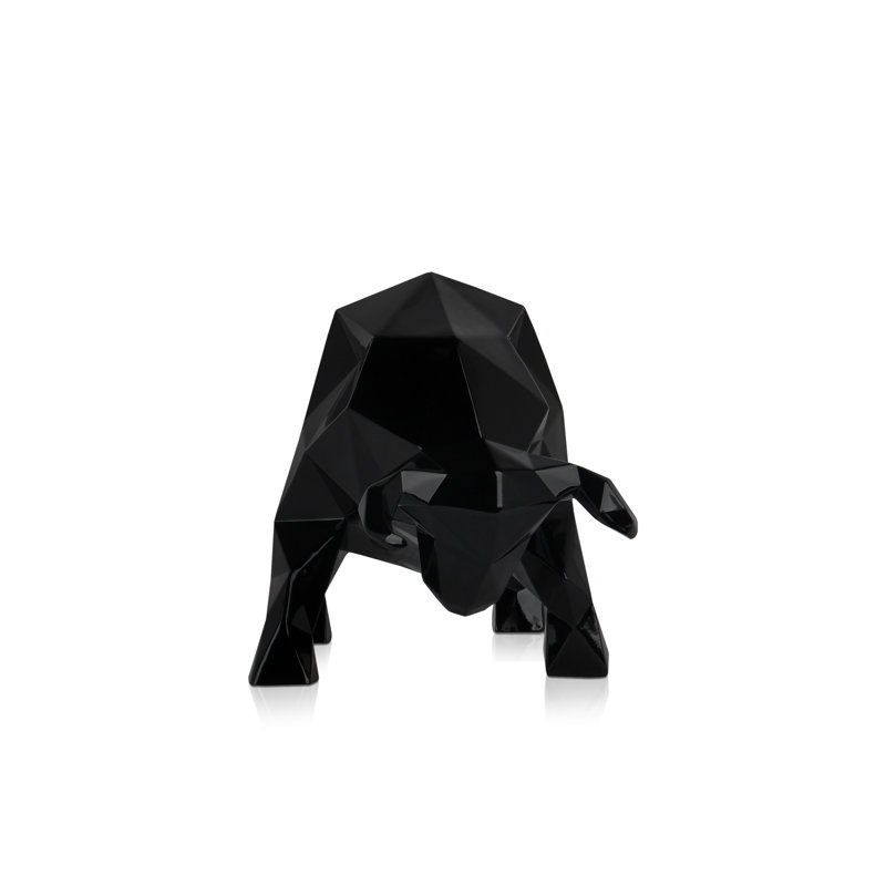 Low Poly Bull Resin Statue, Black