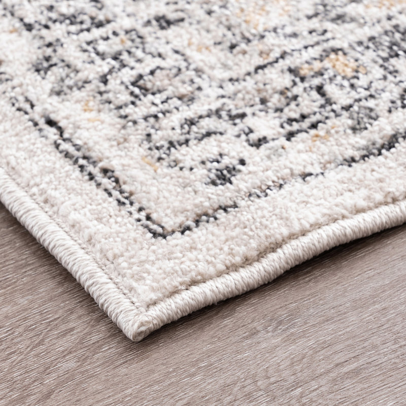 Tapis oriental en polypropylène et polyester Saxton, crème | Gris | Beige, Rectangle 8 pi 10 po x 12 pi 2 po
