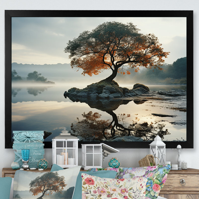 «Lake Tree Tranquility», reproduction sur toile, Cadre simple noir, H 12 po x l 20 po x P 1 po
