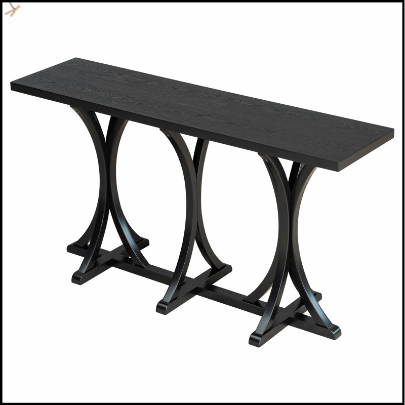 59.8'' Wooden Console Table With Oak Veneer Top, Farmhouse Entryway Table With Rubber Wood Slender Curved Legs,   For Living Room, Entryway, Hallway, Dining Spaces.