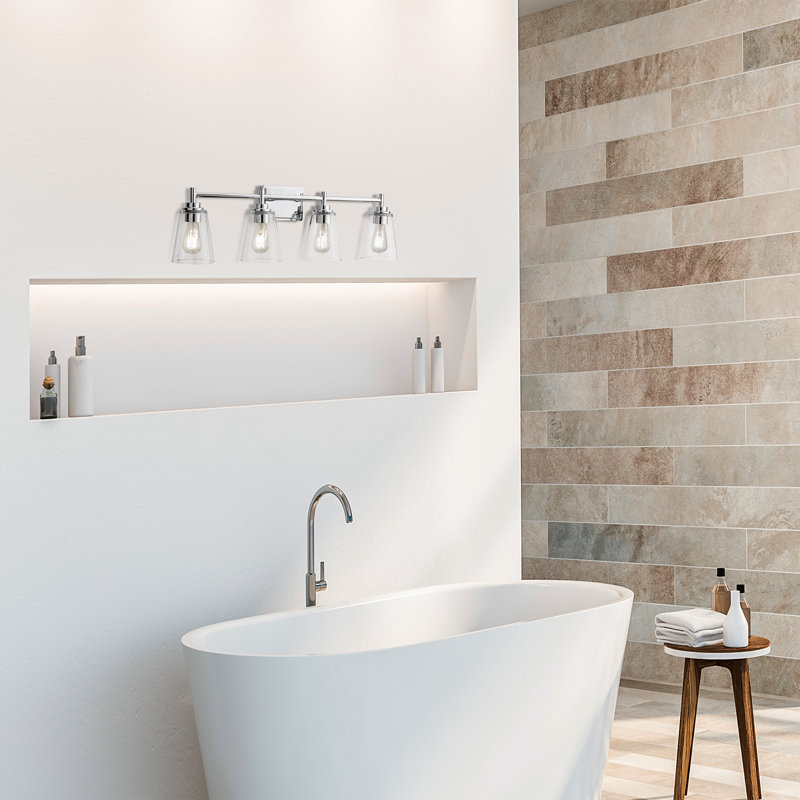 31 in. 4-Light Chrome Modern Vanity with Clear Glass Shades