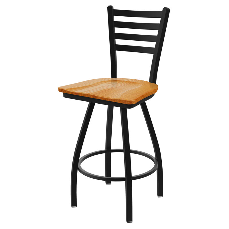Tabouret de bar pivotant de 30" Evers, Noir froissé, Chêne médium, Tabouret de comptoir (siège d'une hauteur de 25 p