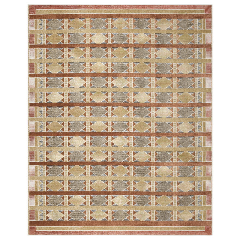 Alisah Geometric Machine Made Area Rug, Rectangle 244 x 305 cm, Rust Multi