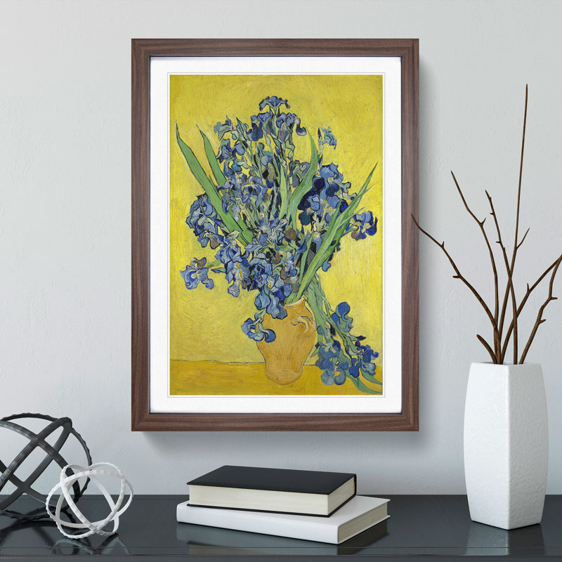 Iris Flowers in a Vase by Vincent Van Gogh - Picture Frame Painting, 65cm H x 48cm W x 2cm D, Walnut