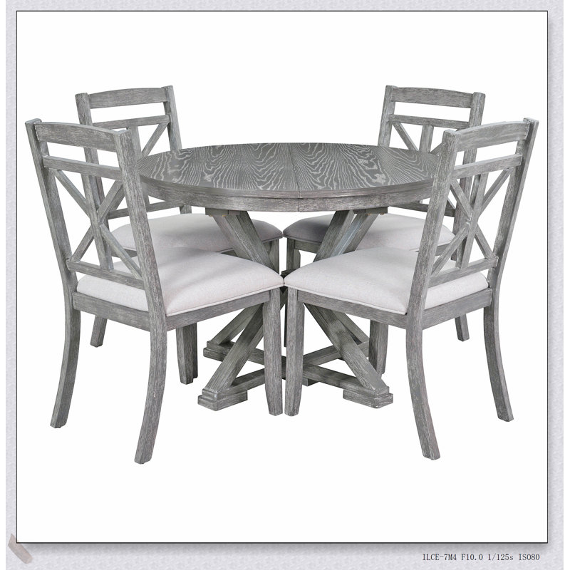 Ensemble de table de salle à manger 5 pièces avec table ronde extensible et 4 chaises rembourrées pour une salle à manger et un espace de vie élégants