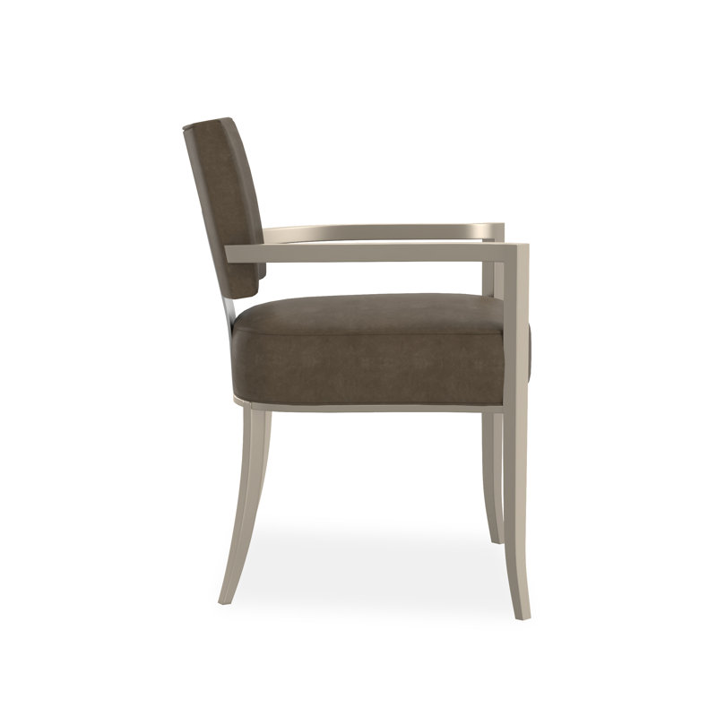 Reserved Seating Upholstered Arm Chair, Brown, Silver/Chrome