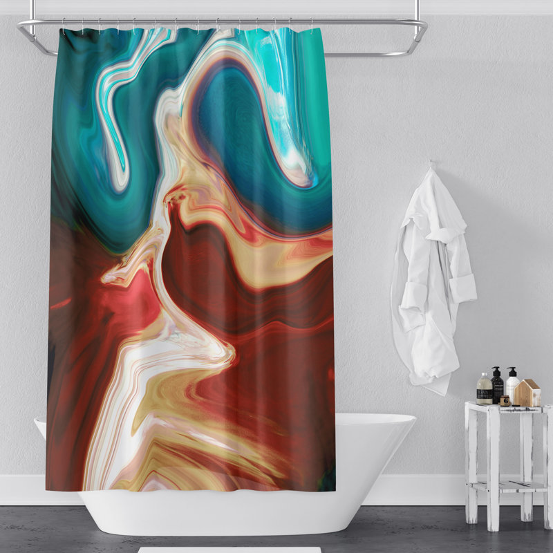 Rideau de douche abstrait rouge et bleu, H 93 po x l 70 po