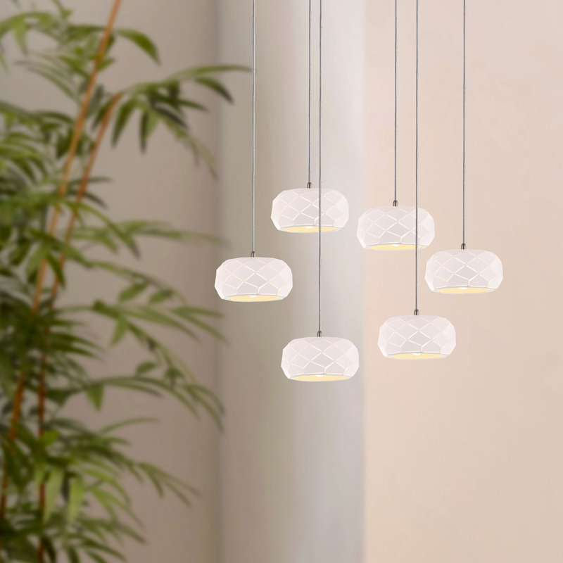 Luminaire suspendu en grappe 6 lumières Bixby, Blanc
