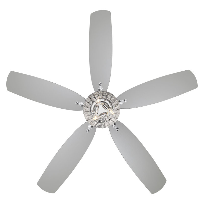 Chrome and Silver 56" LED Ceiling Fan with Crystal Chandelier