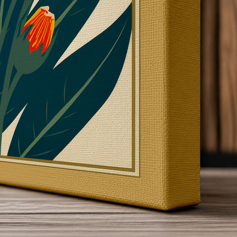 Tulip Triptych Art Deco - Wrapped Canvas, 36x24 - 91.4 x 61.0 cm, Ochre Border