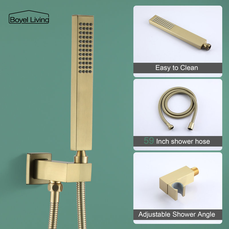Brushed Gold 10'' Square Wall Mounted Rain Shower System