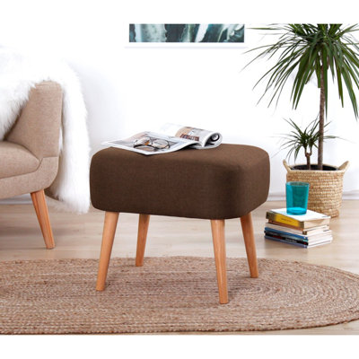 Élégant pouf bohémien avec pieds en bois, brun | 50% coton / 50% lin, 19,7 po x 16,9 po x 16,5 po | Éponge orthopédique de 5 cm d'épaisseur, 35 po | Parfait pour les décors scandinaves et les intérieurs d'hôtel
