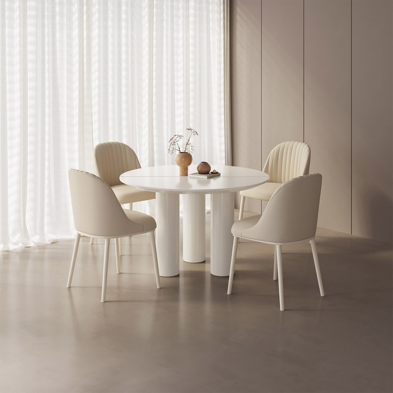 46.06" Modern Round Cream White Dining Table Set with 4 Chairs for Kitchen, Bar, Living Room, Small Space