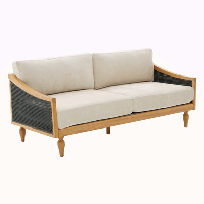 Mid-Century Loveseat Sofa 70.9" Sofa Couch With Rattan Armrests&Wooden Legs For Living Room