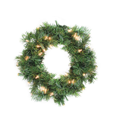 Couronne de Noël artificielle pré-éclairée en pin Windsor - lumières claires de 10 pouces