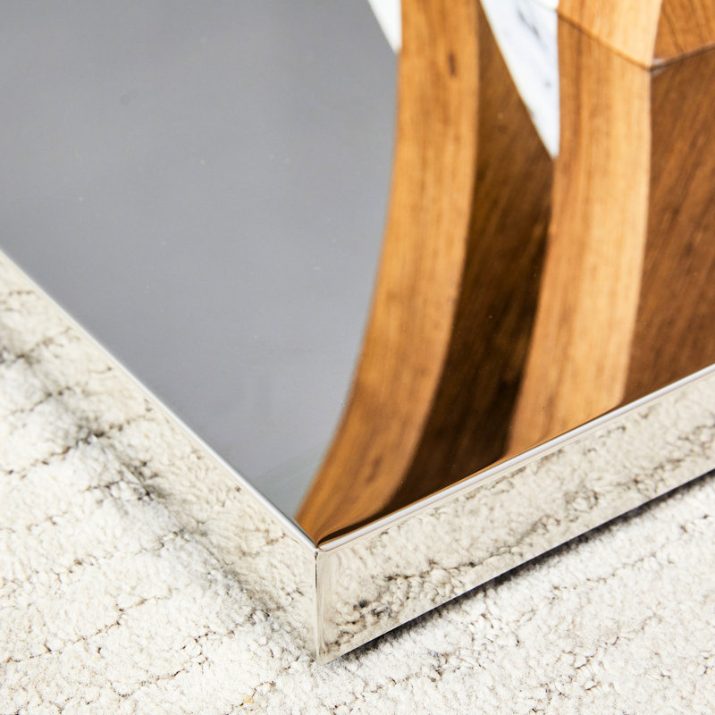 Table à thé avec plateau en verre trempé, base avec texture en bois, apporte à la table basse la nature à l'intérieur