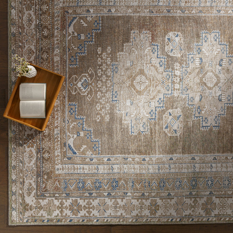Amneris Machine Washable Traditionnal Boho Brown Runner Rug, Runner 80 x 220cm