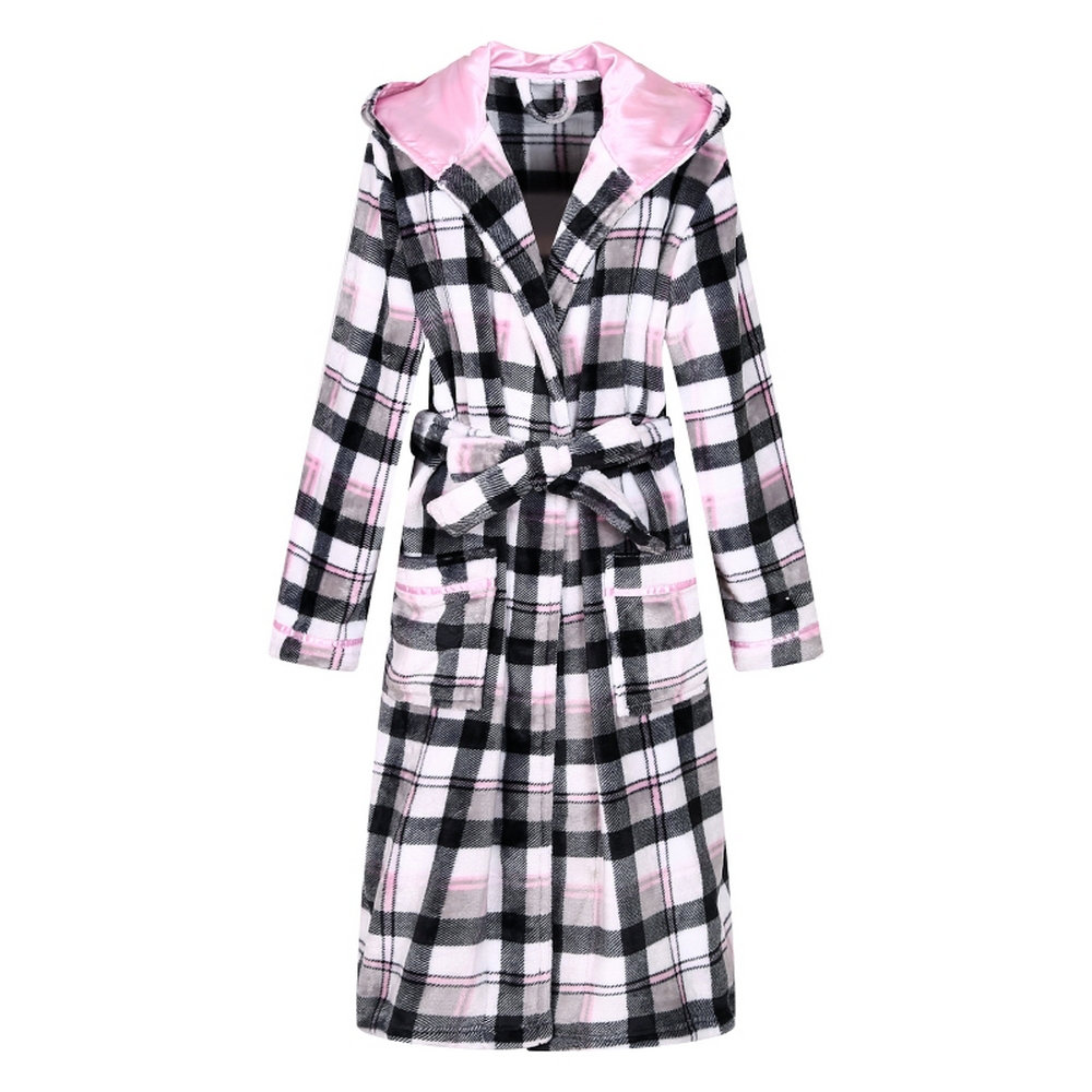Gracie Oaks Women's Hooded Plaid Robe Plush Soft Fuzzy Warm Lightweight Fleece Elegant Lounger Shawl Collar Style Checkered Bathrobe Housecoat Spa Sleepwear For Ladies 8C4410EEC75F4D15AC69735D8A4EF244 Pink Gracie Oaks