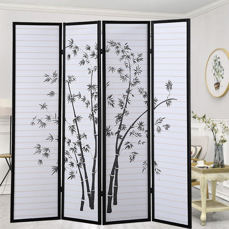 Cloison 4 panneaux en bois l 72 po x H 71 po Aquiel, Noir