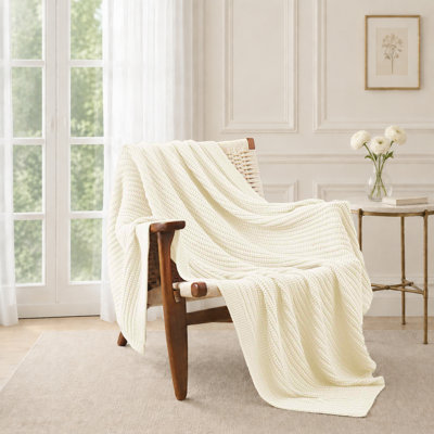 Waffle Knit Throw Blanket - 50" x 60" Lightweight Breathable Decorative Blanket for Sofa, Couch & Bed - Cozy Farmhouse Boho Accent Throw - Machine Washable, Cream