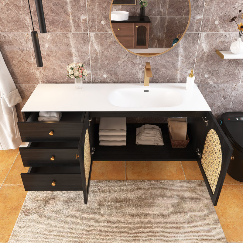 60" Wall Mounted Plywood Bathroom Vanity With Sink