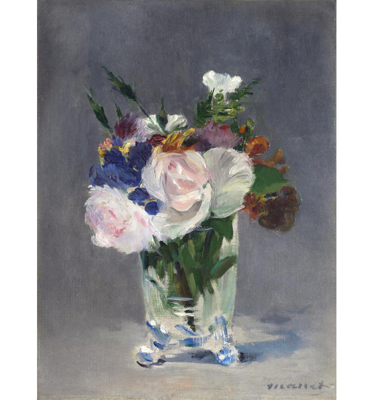 "Fleurs dans un vase en cristal" par Édouard Manet - Art mural sur toile tendue avec châssis, H 18 po x l 14 po