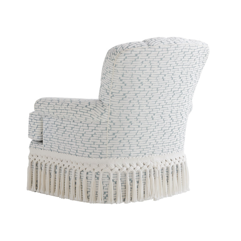 White Tufted Swivel Chair with Tassel Skirt