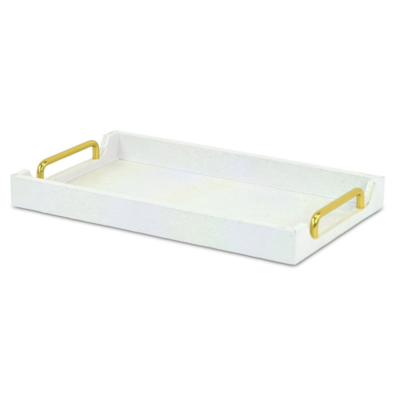 Nimue Seascale Pattern Iridescent Tray With Gold Hardware, White