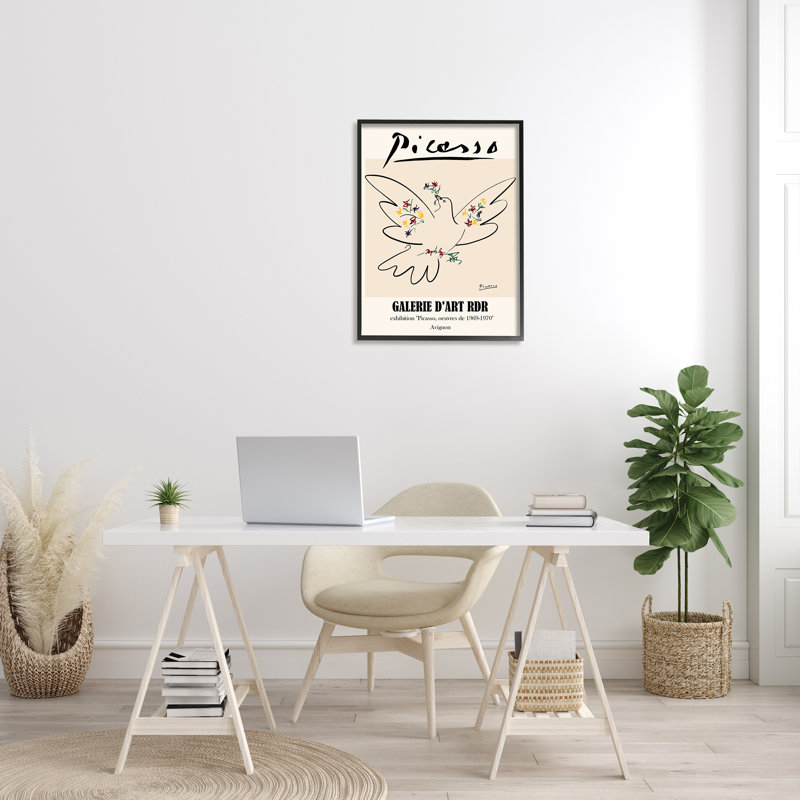 Oiseau colombe de la paix Picasso, H 30 po x l 24 po, Giclée encadrée noir minuit